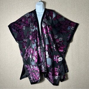 J Jill Velvet Burnout Kimono Cardigan Womens OS One Size Wrap Topper Open Floral